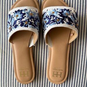 Haute Hippie Blue and White Embroidered Sandals